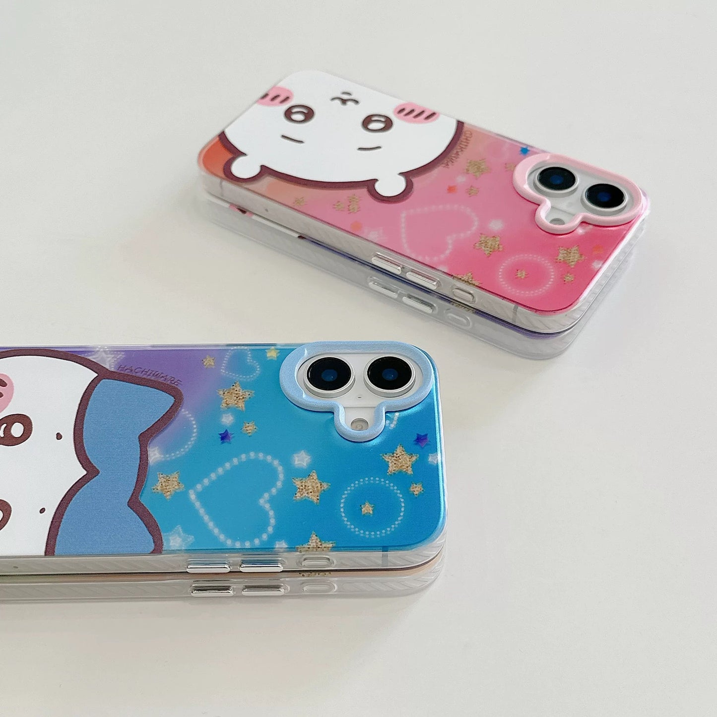 Japanese Cartoon ChiiKawa Laser Phone Case | Golden Stars with Light Heart ChiiKawa Hachiware Usagi Momonga - Phone Case Samsung Galaxy S26 S25 S24 S23 S22 S21 FE Ultra Edge