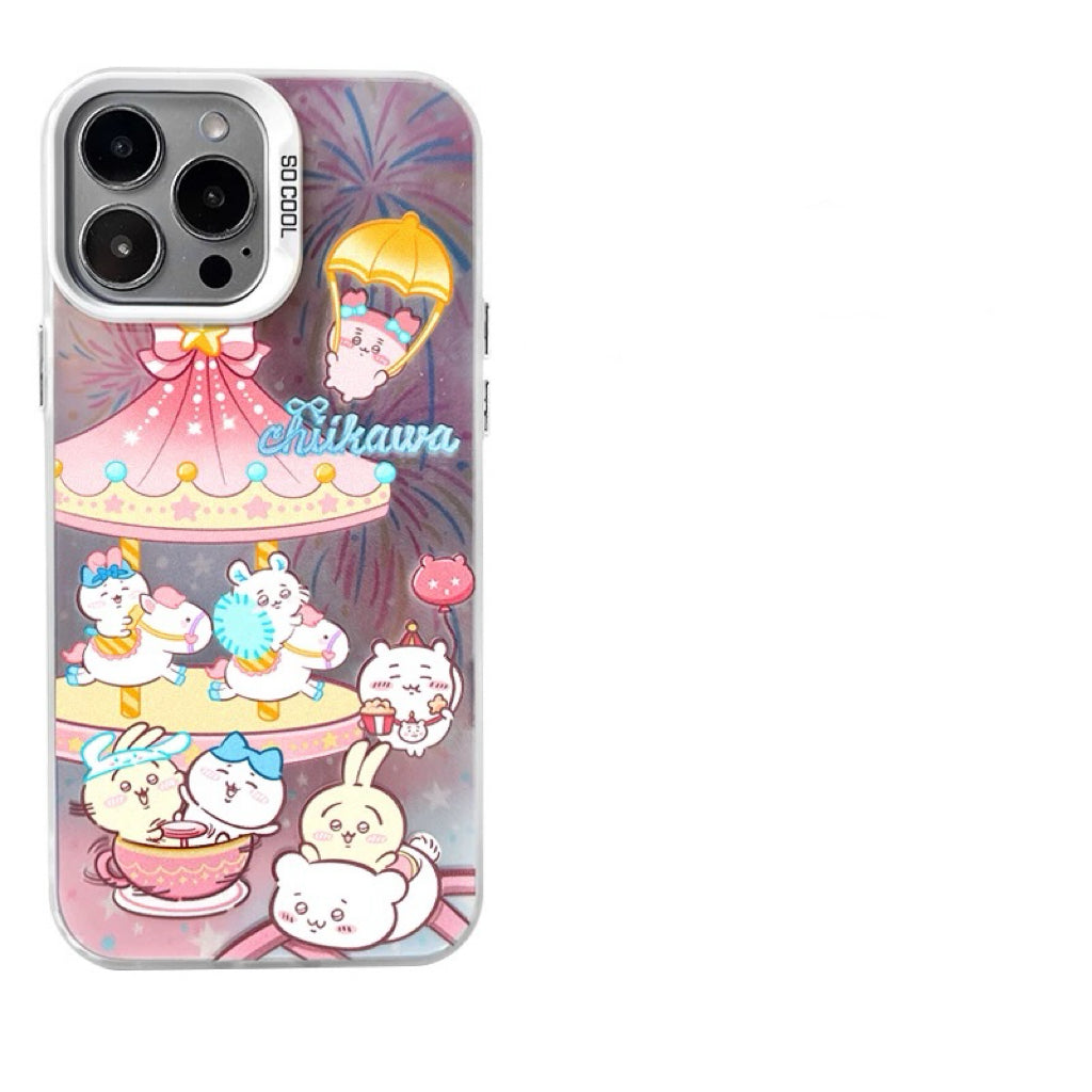 Japanese Cartoon ChiiKawa | Amusement Park Firework Starry Night ChiiKawa Hachiware Usagi Merry Go Round Laser - iPhone Case 11 12 13 14 15 16 Pro Promax KawaiiGiftLand