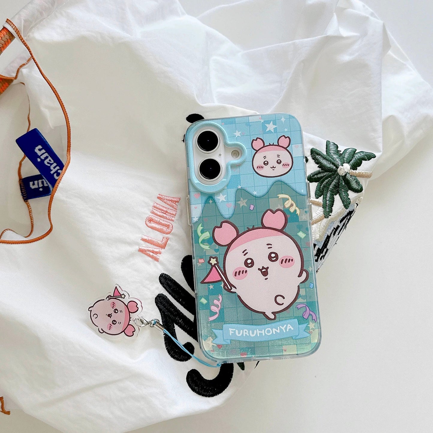 Japanese Cartoon ChiiKawa iPhone Laser Case with Strap | Happy Party Rakko Kurimanju Shisa Furuhonya - Phone Case Samsung Galaxy S26 S25 S24 S23 S22 S21 FE Ultra Edge