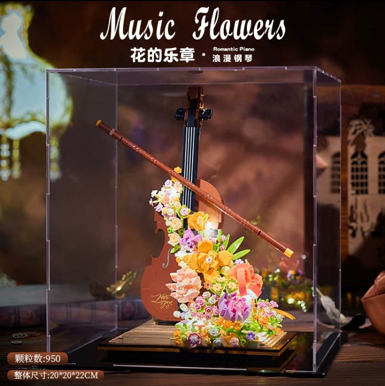 Mini Block Building Music of Flowers | Romantic Violin Piano - with LED Lights DIY Handmade Gift KawaiiGiftLand