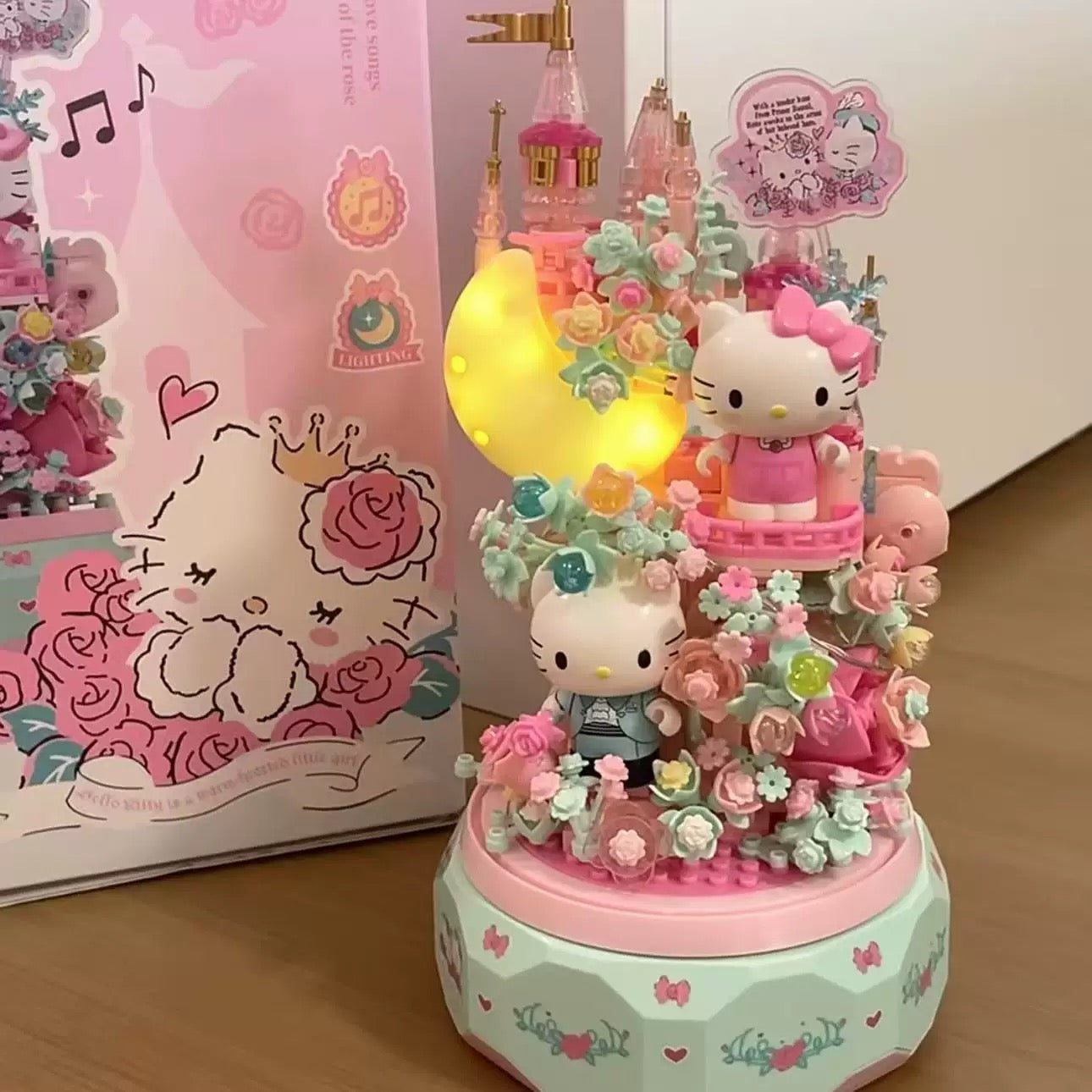 Sanrio Romantic Moon Light Music Box | Hello Kitty Little Twin Stars - Limited Edition Mini Building Blocks Toy Collections