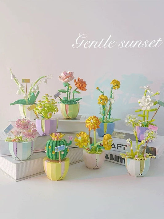 Mini Block Building Flower Dairy | Rose Jasmine Lilybell Daisy Cactus - Tiny Particle Assembly DIY Handmade Gift