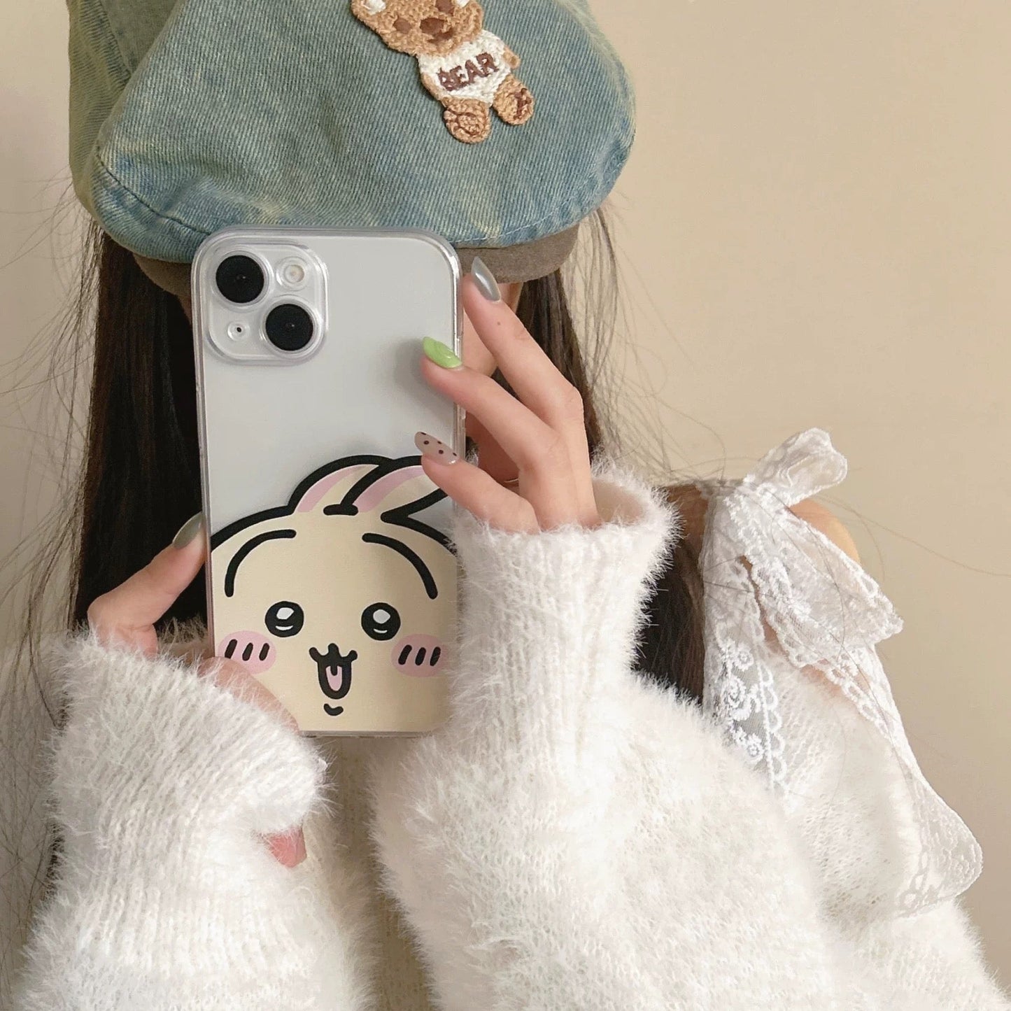 Japanese Cartoon ChiiKawa Soft Clean Case | Happy Big Head Chiiawa Hachiware Usagi - iPhone Case SE 11 12 13 14 15 16 17 ProMax Pro Plus 12mini 13mini