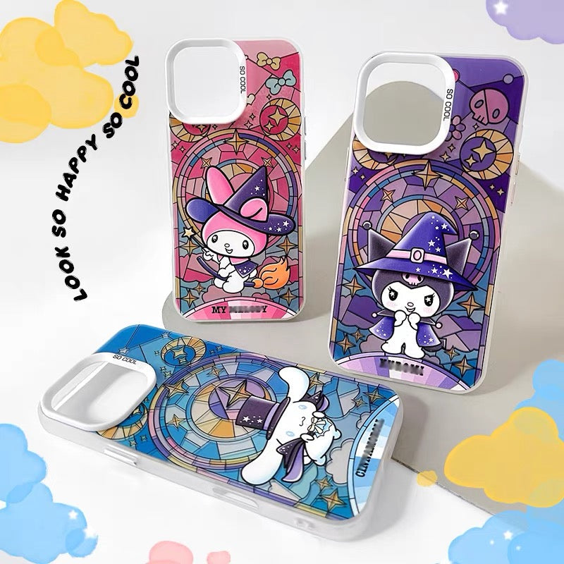 Japanese Cartoon Sanrio Magic Witch Laser Case | Hello Kitty My Melody Kuromi Cinnamoroll Pompompurin Hangydon Bad Badtz Maru 7 Styles - iPhone Case 11 12 13 14 15 16 16e 17 17e 18 Pro Promax