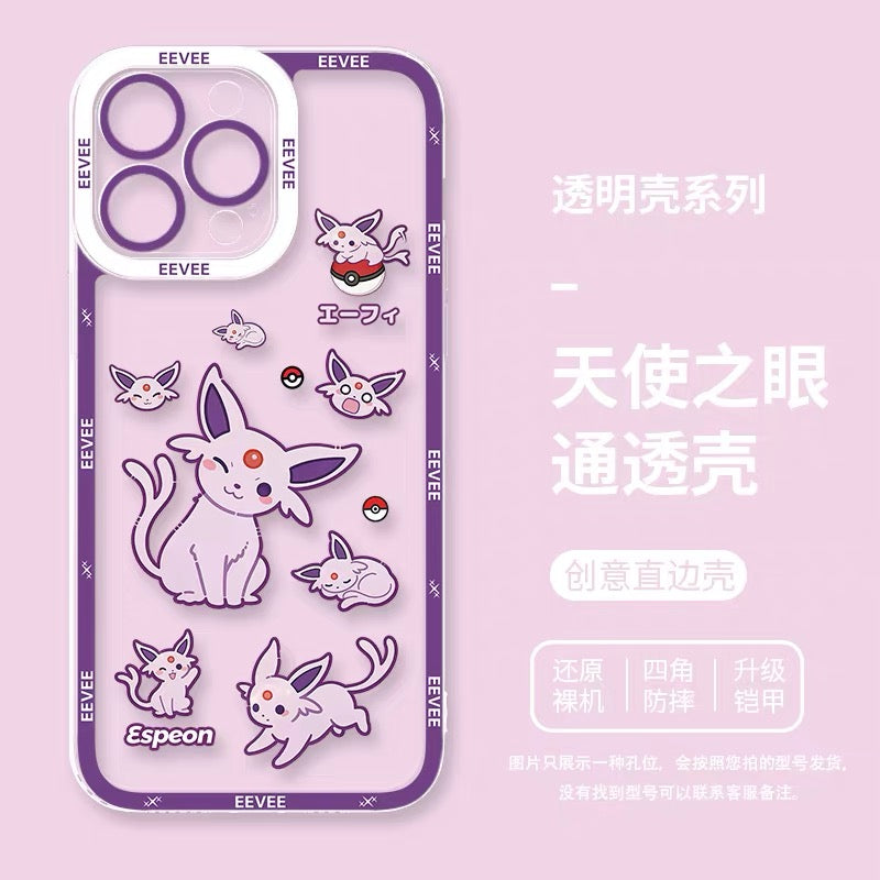 日本製漫画ポケモンケース イーブイ進化 かわいいエモバージョン | イーブイ シャワーズ サンダース ブースター エーフィ ブラッキー リーフィア グレイシア ニンフィア 9種類 - iPhone ケース PLUS SE2 XS XR X 11 12 13 14 15 16 16e 17 17e Pro Promax 12mini 13mini
