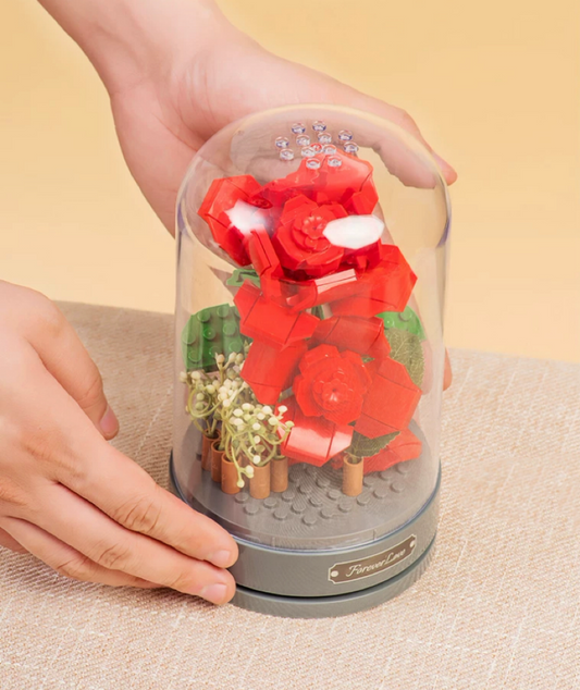 Mini Block Building Block Romantic Flower Music Box | Hibiscus Rose Lily Bell Jasmine - DIY Valentine Wedding Handmade Gift