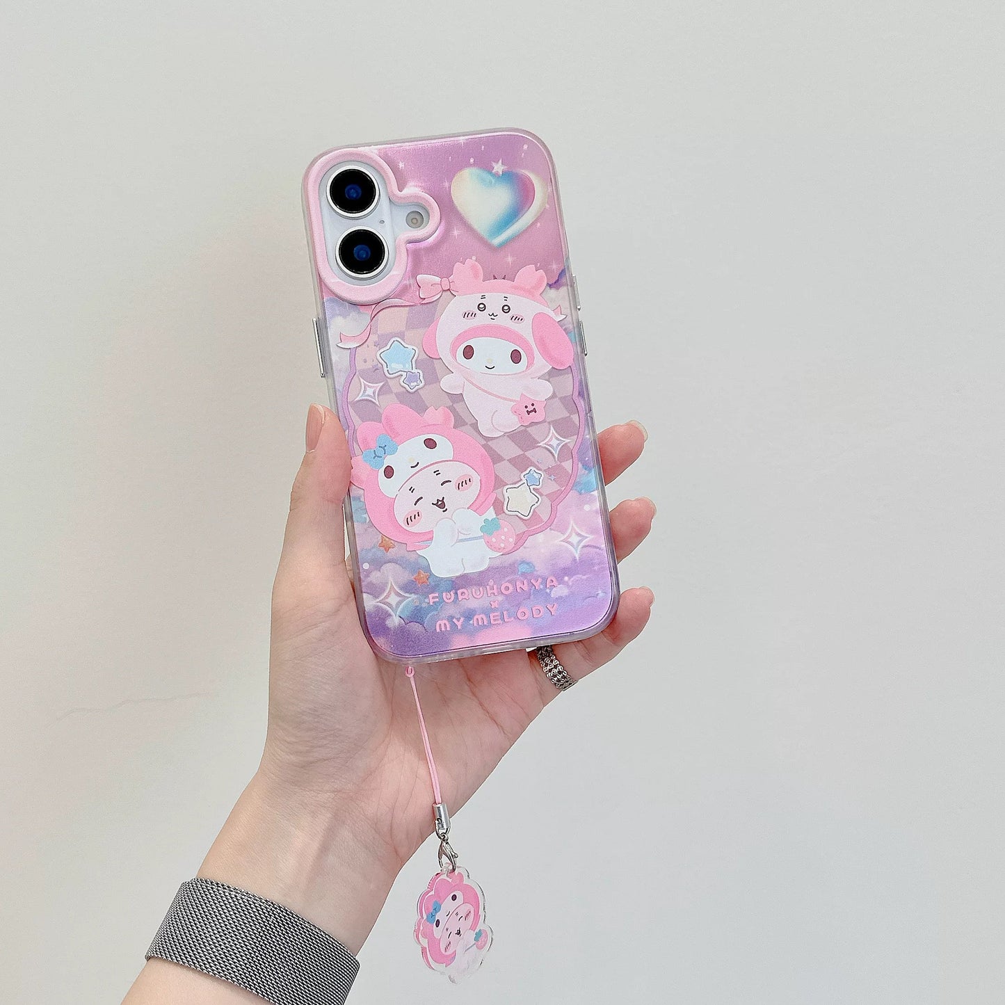 Japanese Cartoon Sanrio X Chiikawa Laser Phone Case with Strap | Kitty Chiikawa Cinnamoroll Hachiware Pompompurin Usagi Kuromi Momonga My Melody Crab - Phone Case Samsung Galaxy S26 S25 S24 S23 S22 S21 FE Ultra Edge