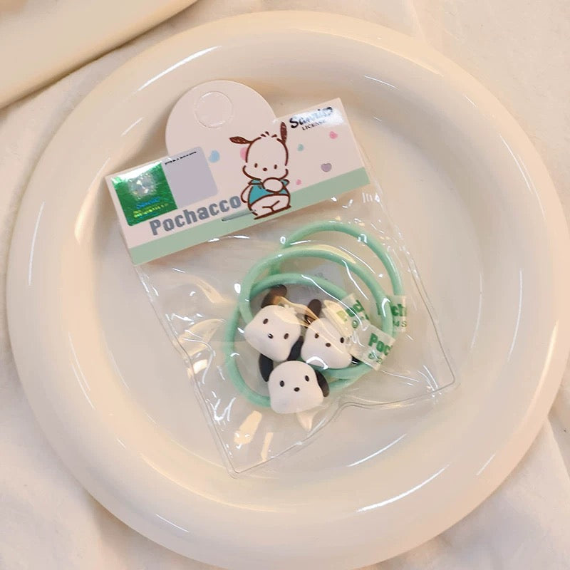 Sanrio Big Head Hair Tie 3pcs Set | Hello Kitty My Melody Kuromi Cinnamoroll  Pochacco KawaiiGiftLand