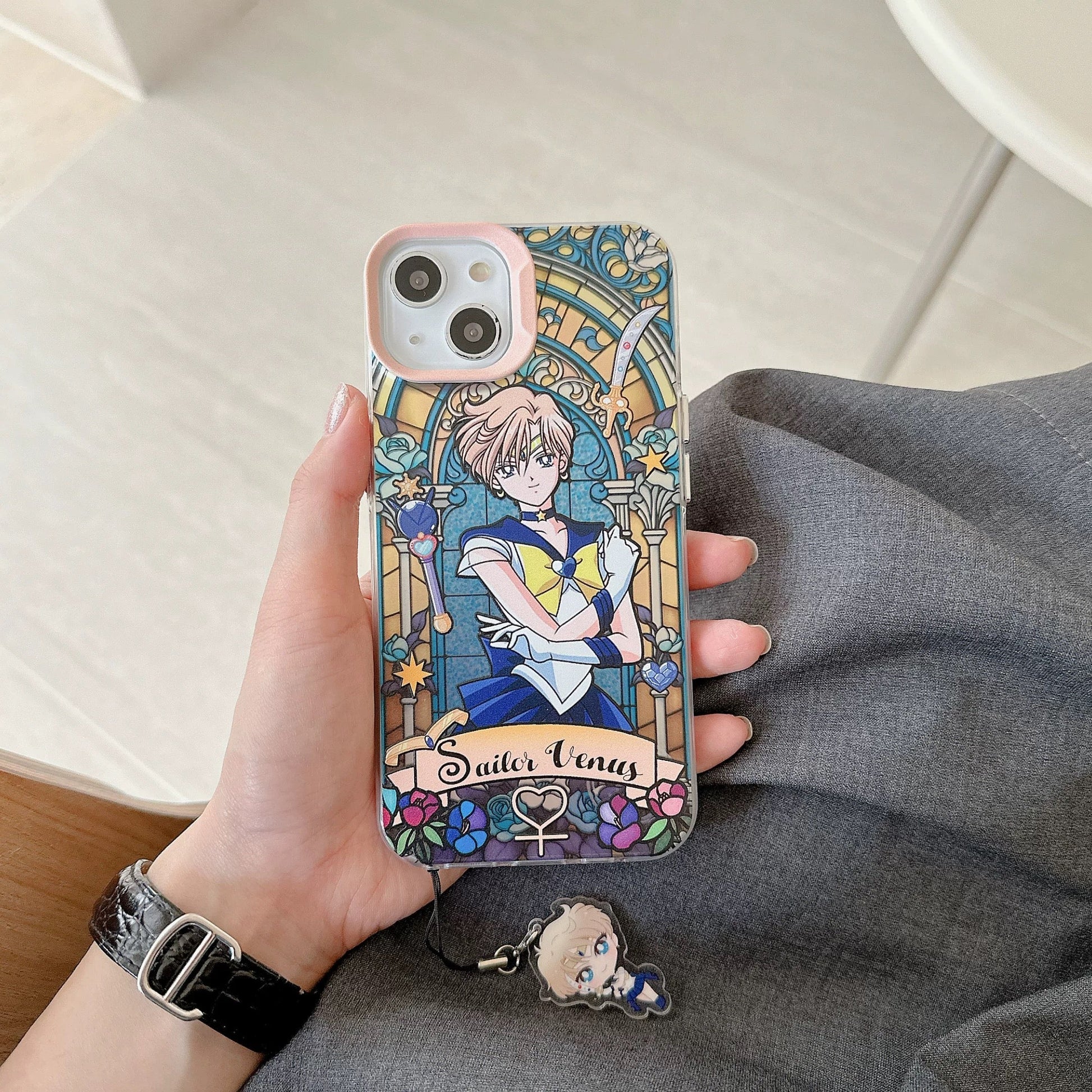 Japanese Cartoon Sailor Moon Phone Case with Strap | Laser Glass Window Part 2 - iPhone Case PLUS SE2 XS XR X 11 12 13 14 15 16 Pro Promax 12mini 13mini KawaiiGiftLand