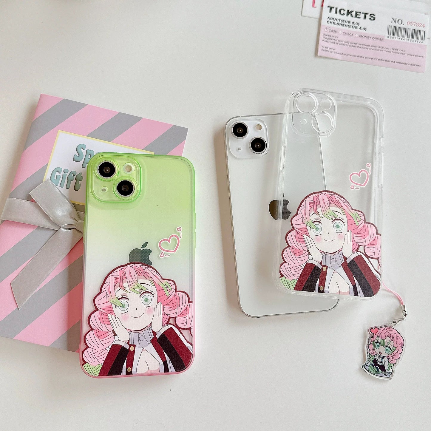 Japanese Anime Kimetsu no Yaiba Demon Slayer Colourful Clean Case | Kanroji Mitsuri Love Hashira with Heart - iPhone Case 7 8 PLUS SE2 XS XR X 11 12 13 14 Pro Promax 12mini 13mini KawaiiGiftLand