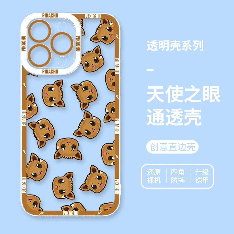 Japan Cartoon Pokemon Full Happy Face Verison | Eevee - iPhone Case 6 7 8 PLUS SE2 XS XR X 11 12 13 14 15 16 16e Pro Promax 12mini 13mini