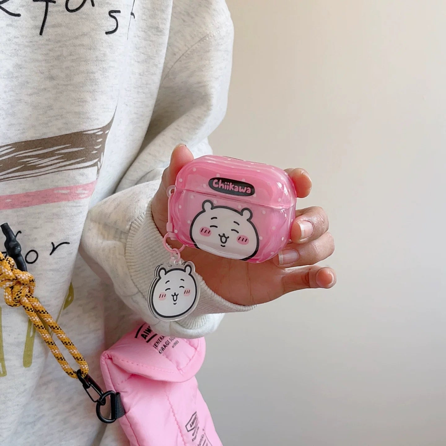Japanese Cartoon ChiiKawa Colourful with Dot |  Chiikawa Hachiware Usagi Pink Blue Yellow with Keychain - AirPods AirPodsPro AirPods3 AirPods4 Case KawaiiGiftLand