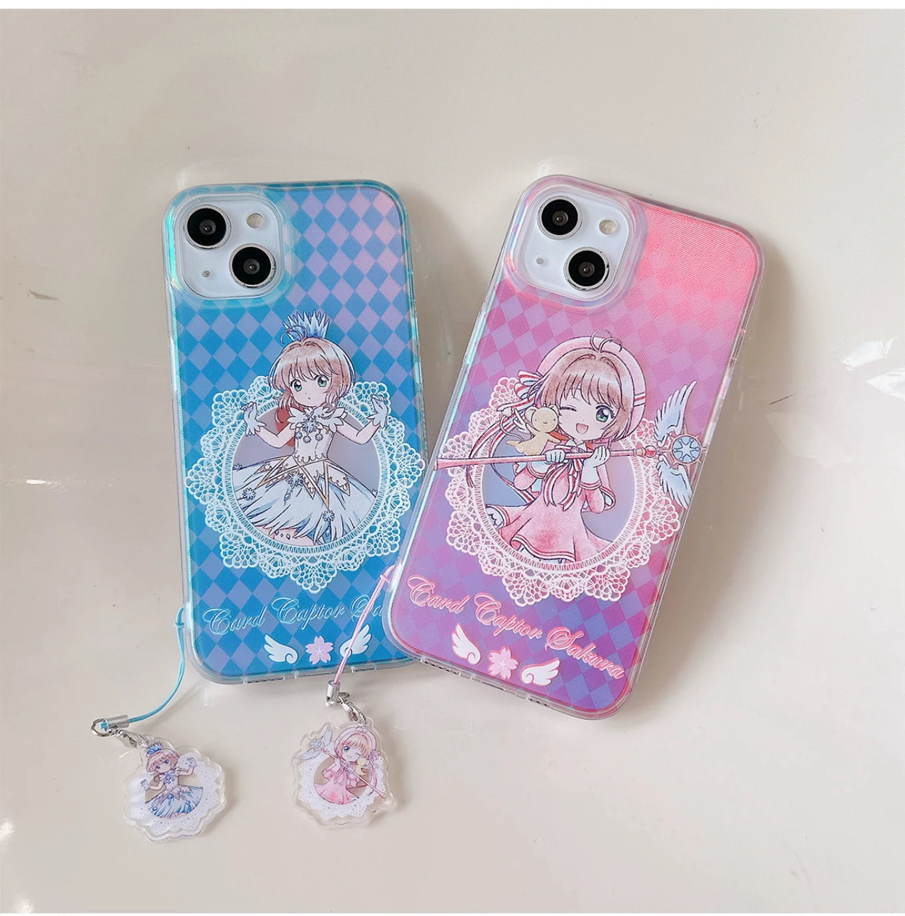 Japanese Cartoon CardCaptorSakura Phone Case with Strap | Laser Sakura Syaoran Tomoyo - iPhone Case PLUS SE2 XS XR X 11 12 13 14 15 Pro Promax 12mini 13mini