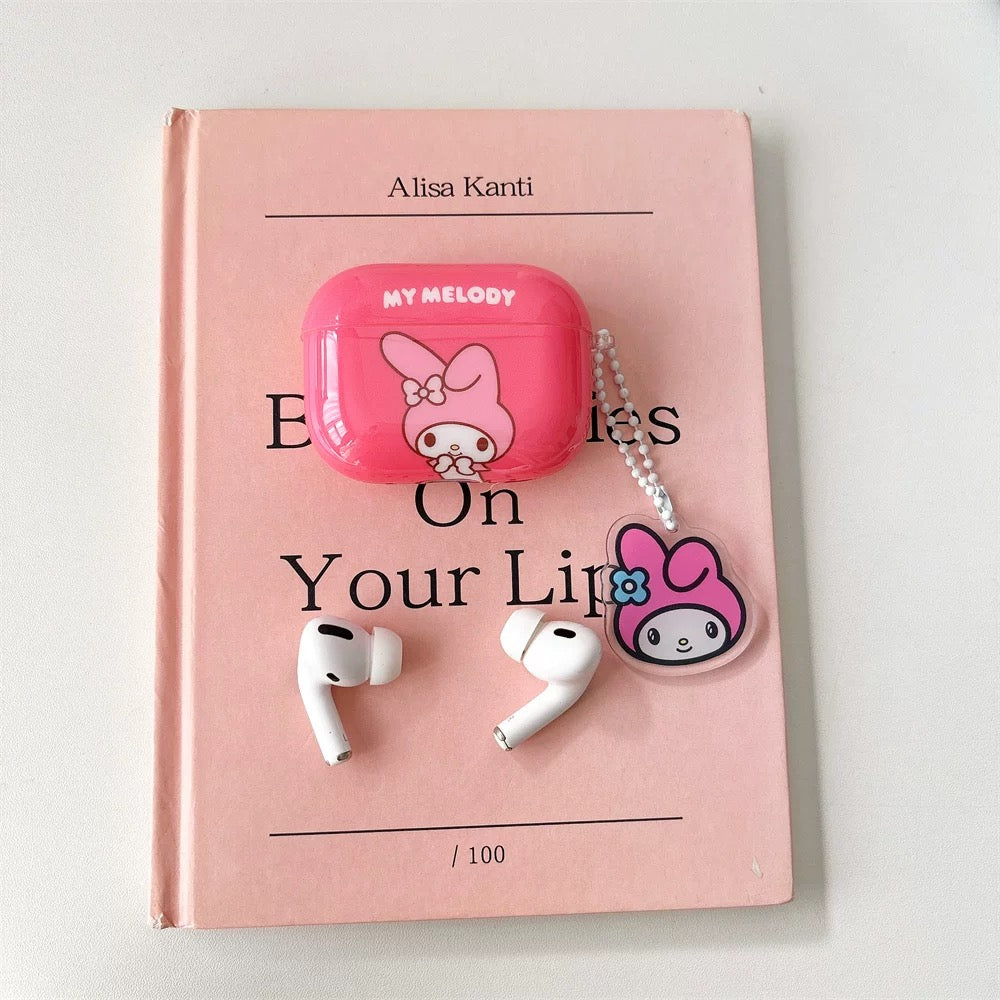 Japanese Cartoon Classical Hello Kitty My Melody Kuromi Red Pink Purple with Keychain - AirPods AirPodsPro AirPods3 AirPods4 Case KawaiiGiftLand