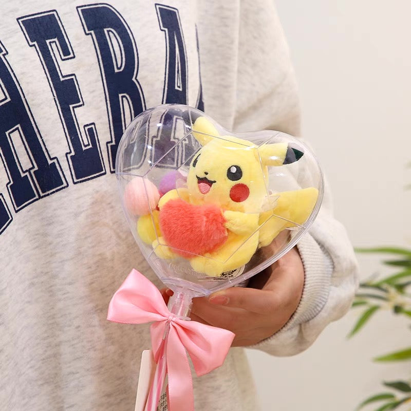 Japan Cartoon Pokemon | Pikachu Valentine Heart Flower  - Mascot Plush Doll Kawaii Decoration