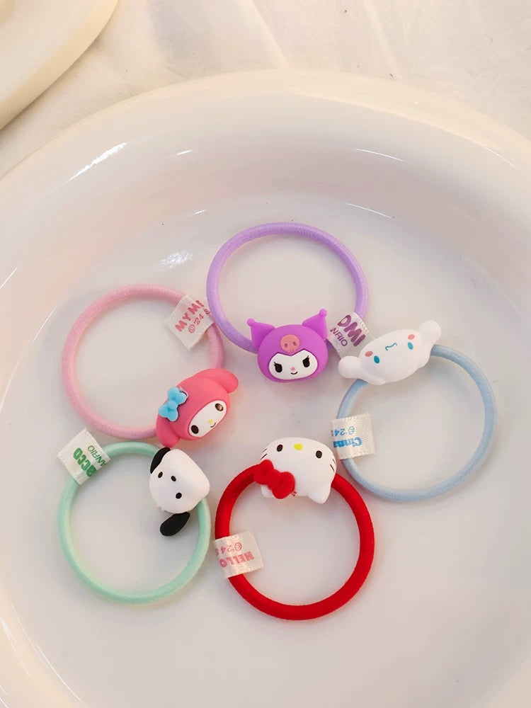 Sanrio Big Head Hair Tie 3pcs Set | Hello Kitty My Melody Kuromi Cinnamoroll  Pochacco KawaiiGiftLand