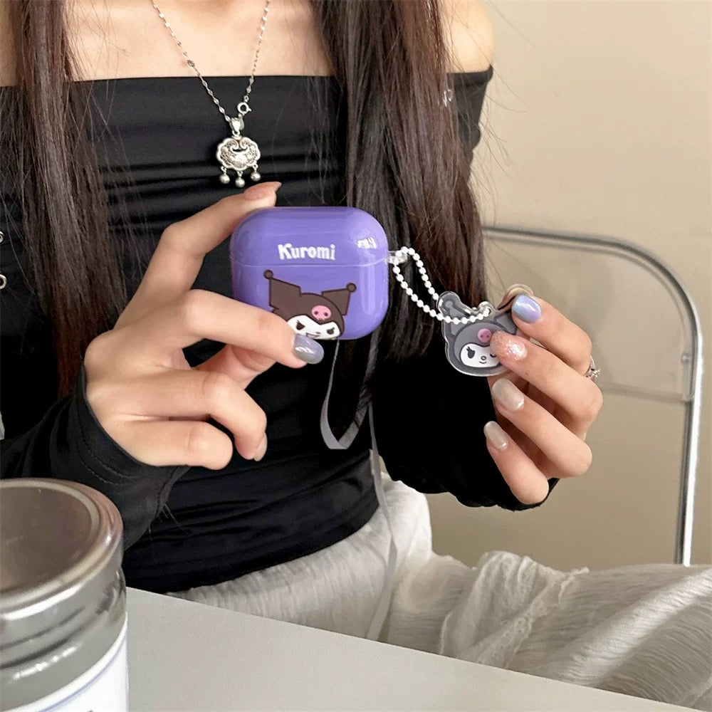 Japanese Cartoon Classical Hello Kitty My Melody Kuromi Red Pink Purple with Keychain - AirPods AirPodsPro AirPods3 AirPods4 Case KawaiiGiftLand