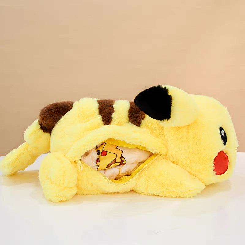 Japan Cartoon Pokemon | Pikachu Plush Doll With Furry Blanket - Mascot Plush Doll Kawaii Decoration KawaiiGiftLand
