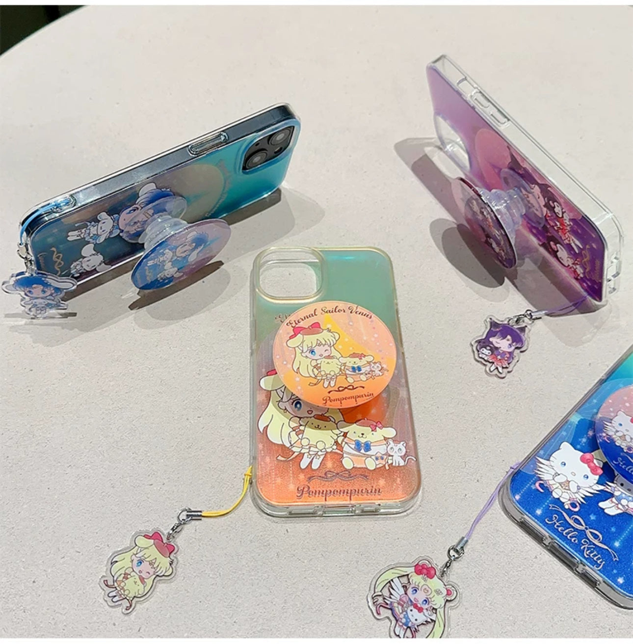 Japanese Cartoon iPhone Case with Strap | Laser Sailor Girl X Hello Kitty Kuromi Cinnamorll Pompompurin - iPhone Case Phone Case 7 8 PLUS SE2 XS XR X 11 12 13 14 15 16 Pro Promax 12mini 13mini KawaiiGiftLand