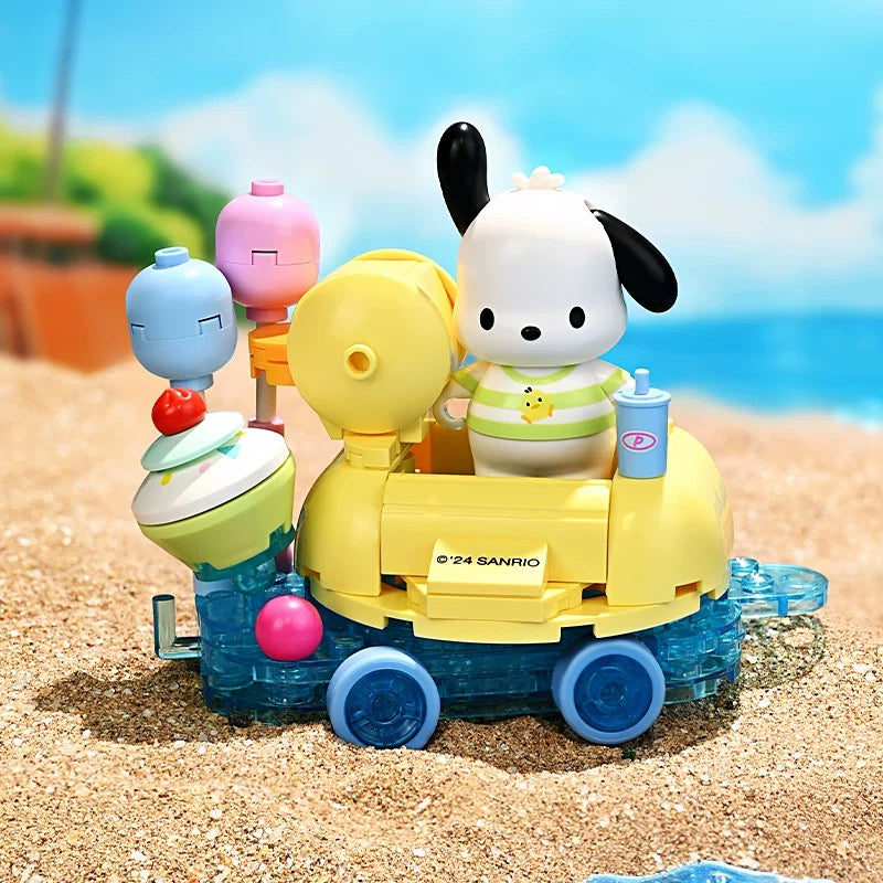 Sanrio Summer Parade of Floats | Hello Kitty My Melody Kuromi Cinnamoroll Pompompurin Pochacco - Train Car can Move Building Blocks Toy Collections
