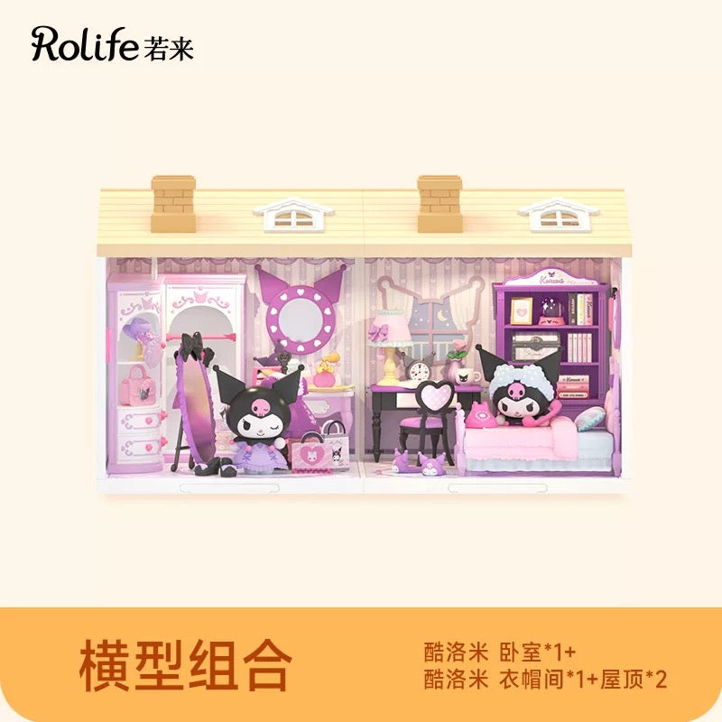 Rolife x Sanrio Character Sweet Room Craft Kits Set | My Melody Kuromi Sitting Room Bathroom Bedroom Cloakroom - DIY Handmade Wooden Mini World Miniature Gift KawaiiGiftLand