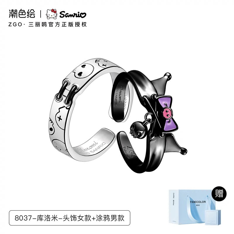 Sanrio x ZGO | Kuromi Couple Ring Girl & Boy Size 3 Style | Kawaii Accessories Ring with Ring Box KawaiiGiftLand