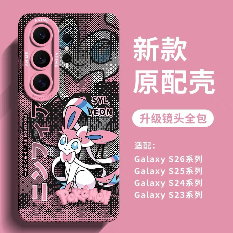 เคสซิลิโคนโปเกมอนการ์ตูนญี่ปุ่น Eevee Evolution Digital Background Version | Eevee Vaporeon Jolteon Flareon Espeon Umbreon Leafeon Glaceon Sylveon - เคสโทรศัพท์ Samsung Galaxy S26 S25 S24 S23 FE Ultra Edge