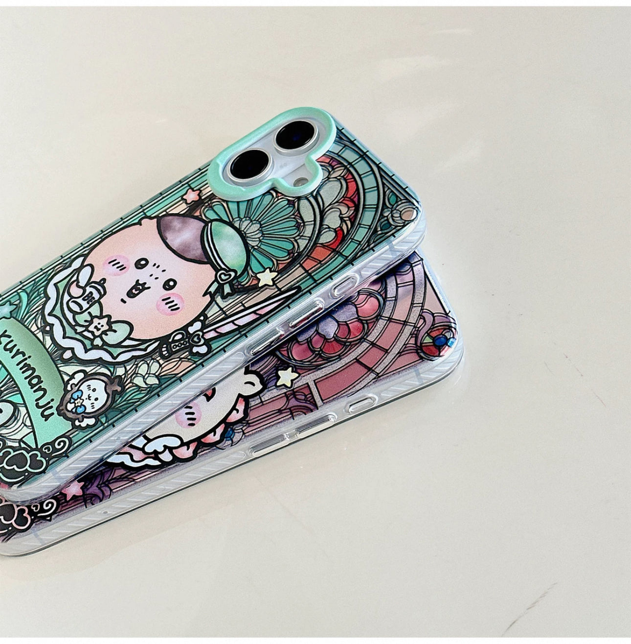 Japanese Cartoon iPhone Case with Strap | Laser Magical Girl with Glass Window Kurimanju Rakko Shisa Furuhonya Magic - iPhone Case 7 8 PLUS SE2 XS XR X 11 12 13 14 15 Pro Promax 12mini 13mini KawaiiGiftLand