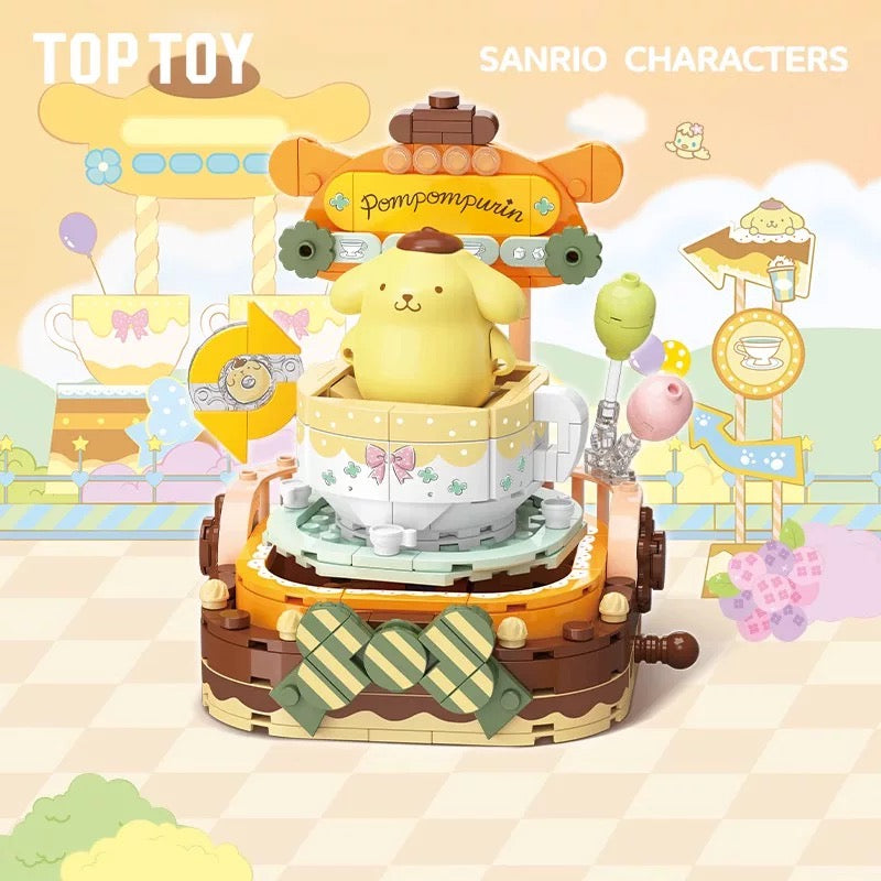 Top Toy x Sanrio Colorful Amusement Park Fair Rides | Pompompurin Fun Rotary Coffe Cup Teacup - Building Blocks Toy Collections