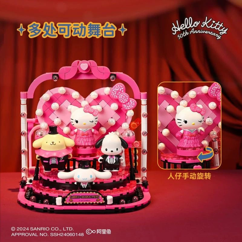 Sanrio Hello Kitty 50th Anniversary Bling Bling Broadway Stage | Hello Kitty My Melody Kuromi Cinnamoroll Pompompurin Pochacco - Limited Edition Building Blocks Toy Collections