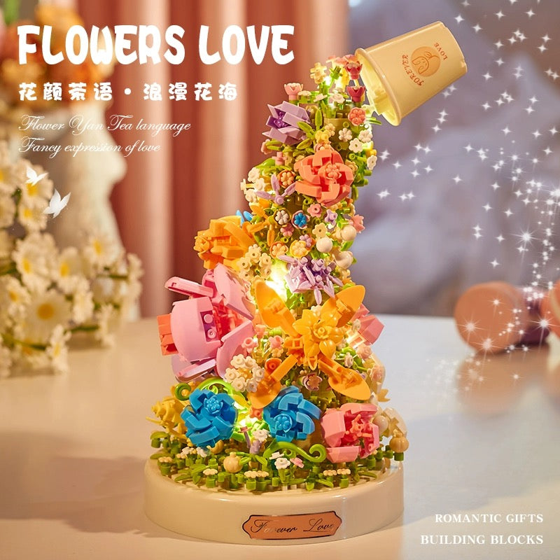 Mini Block Building with Cover | Flower Love Swan Flower - with LED Lights Valentine Gift DIY Handmade Gift KawaiiGiftLand