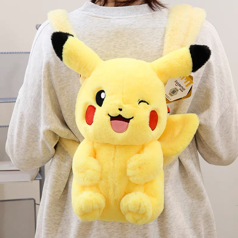 Japan Cartoon Pokemon Plush Backpack | Pikachu - Mascot Plush Doll Kawaii Decoration