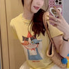 Korean Fashion Cute Animals Style T-Shirt Series | Lovely Cat with 2 Fishes - Kawaii Fashion Items
