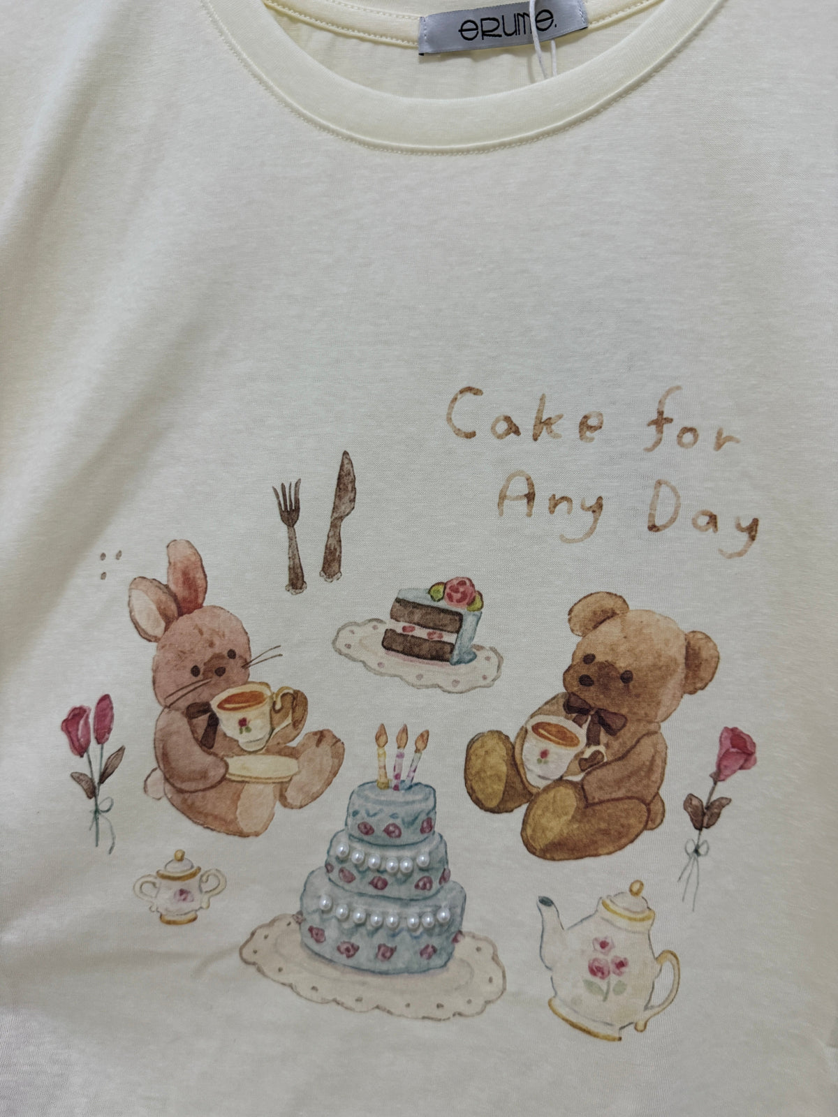 Korean Fashion Cute Animal Style Shirt Series | Teddy Bear & Rabbit with Cake - Kawaii Fashion Items