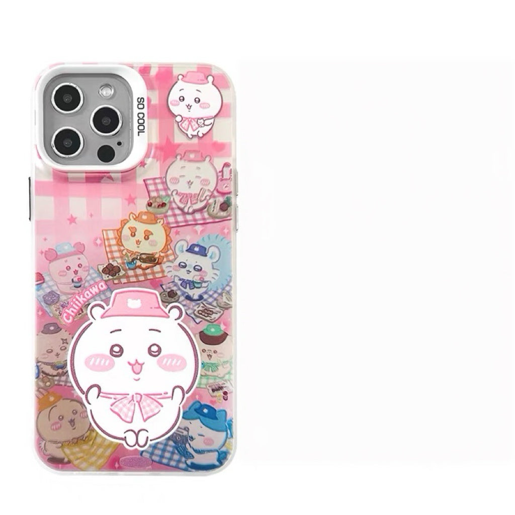 Japanese Cartoon ChiiKawa Picnic Times Laser Case | ChiiKawa Hachiware Usagi - iPhone Case 11 12 13 14 15 16 16e 17 17e 18 Pro Promax