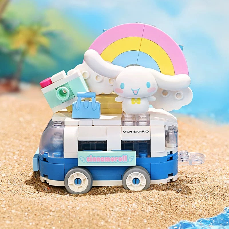Sanrio Summer Parade of Floats | Hello Kitty My Melody Kuromi Cinnamoroll Pompompurin Pochacco - Train Car can Move Building Blocks Toy Collections