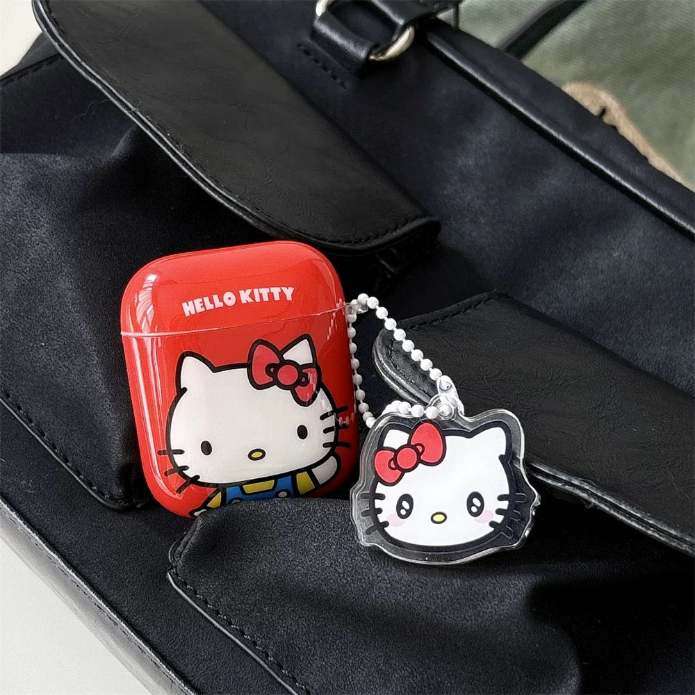 Japanese Cartoon Classical Hello Kitty My Melody Kuromi Red Pink Purple with Keychain - AirPods AirPodsPro AirPods3 AirPods4 Case KawaiiGiftLand