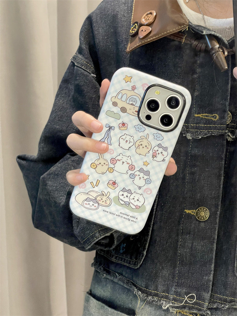 Japanese Cartoon ChiiKawa Hachiware Usagi Happy Day Double Protect iPhone Case 11 12 13 14 15 Pro Promax KawaiiGiftLand