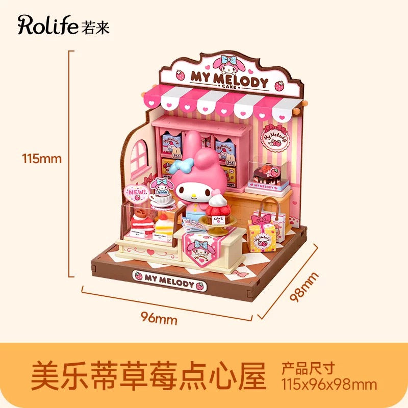Rolife x Sanrio Character Style Shopping Street Craft Kits Set | Hello Kitty My Melody Pompompurin Pochacco - DIY Handmade Wooden Mini World Miniature Gift KawaiiGiftLand