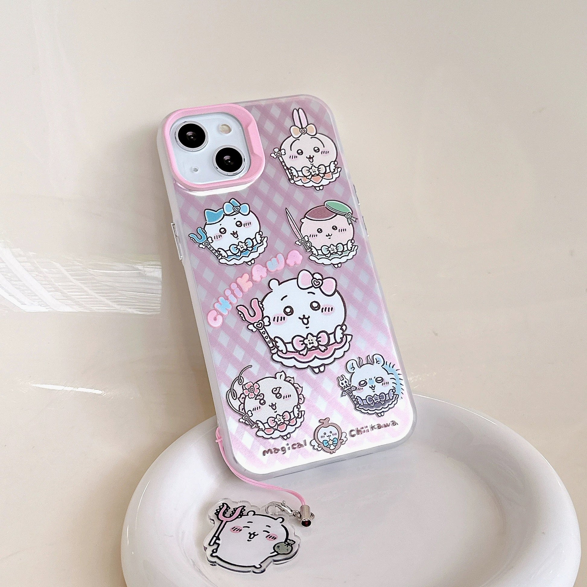 Japanese Cartoon iPhone Case with Strap | Laser ChiiKawa Magic Girls - iPhone CasePhone Case 7 8 PLUS SE2 XS XR X 11 12 13 14 15 16 Pro Promax 12mini 13mini KawaiiGiftLand