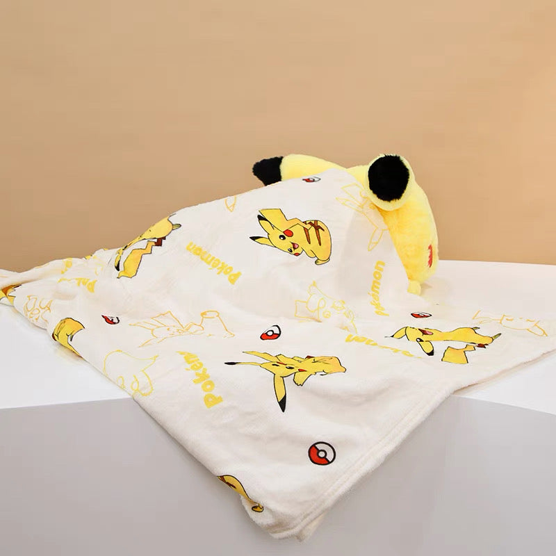 Japan Cartoon Pokemon | Pikachu Plush Doll With Furry Blanket - Mascot Plush Doll Kawaii Decoration KawaiiGiftLand