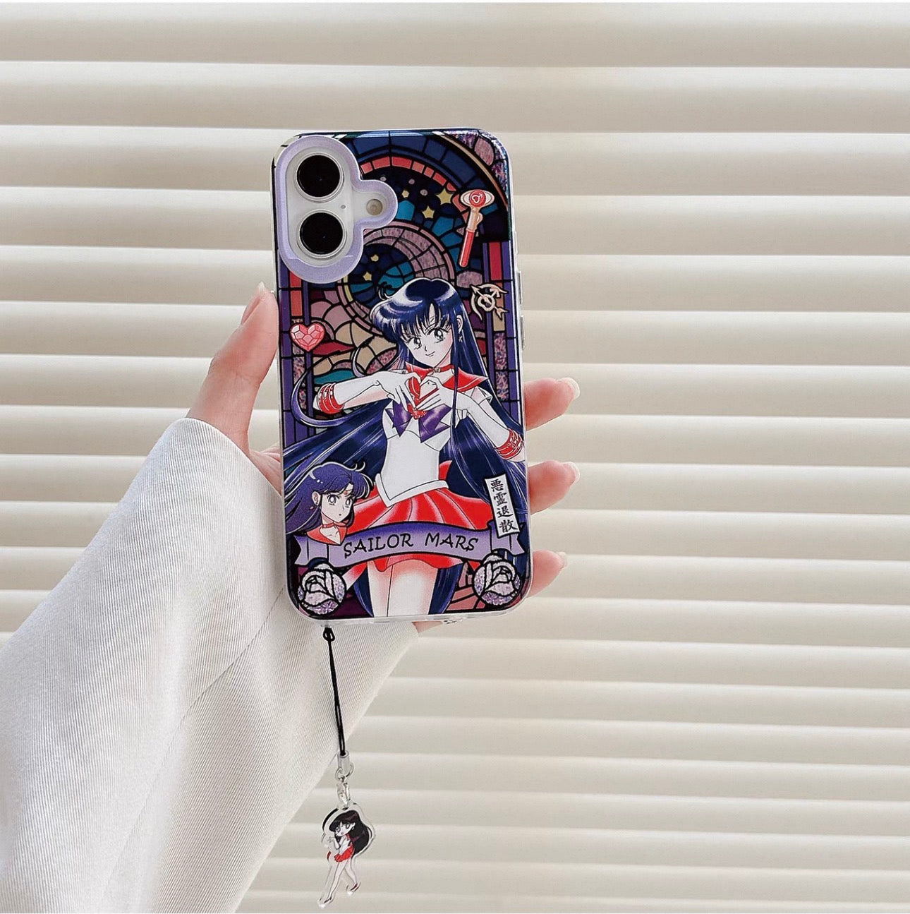 Japanese Cartoon Sailor Moon Phone Case with Strap Comic Version | Laser Glass Window Sailor Moon Mercury Mars Jupiter Venus - iPhone Case PLUS SE2 XS XR X 11 12 13 14 15 16 16e 17 17e Pro Promax 12mini 13mini