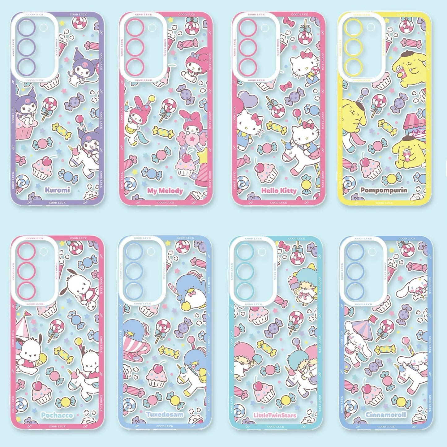 Japan Cartoon Sanrio Full Screen Sweets Pastel Style | Kuromi My Melody Hello Kitty Pompompurin Pochacco Tuxedosam Little Twin Stars Cinnamoroll- Phone Case Samsung Galaxy S26 S25 S24 S23 S22 S21 FE Ultra Edge