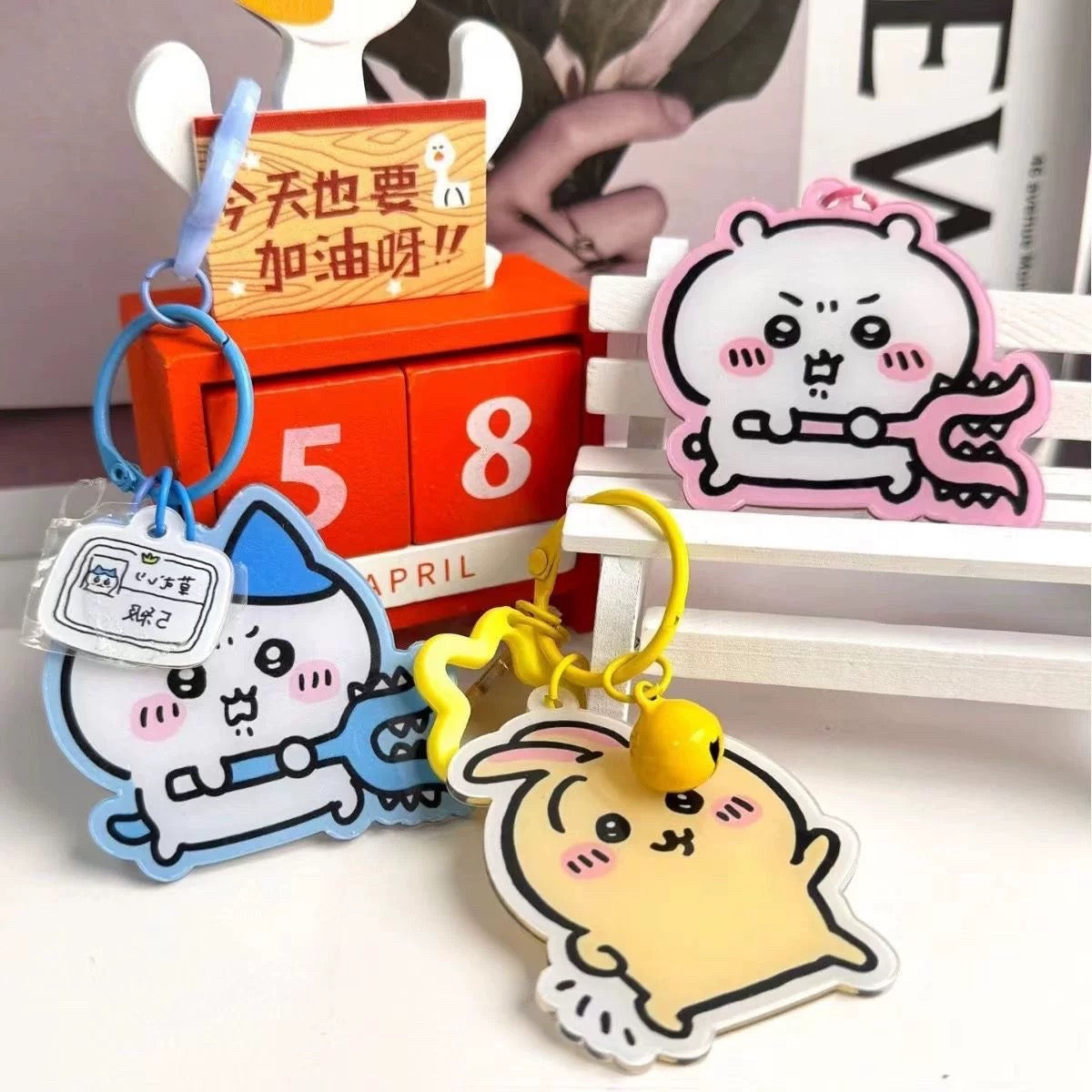 Japanese Cartoon ChiiKawa Acrylic Keychain with Bell | ChiiKawa Hachiware Usagi - Kawaii Item Cute Accessories KawaiiGiftLand