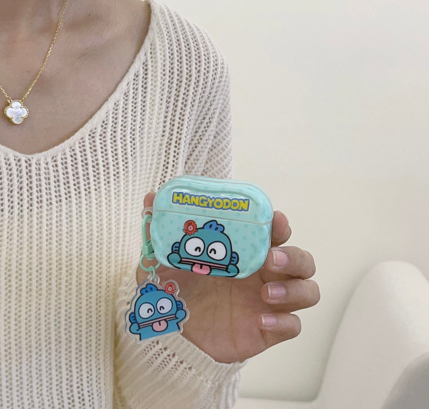 Japanese Cartoon Funny Face Hangyodon Blue with Keychain - AirPods AirPodsPro AirPods3 AirPods4 Case KawaiiGiftLand