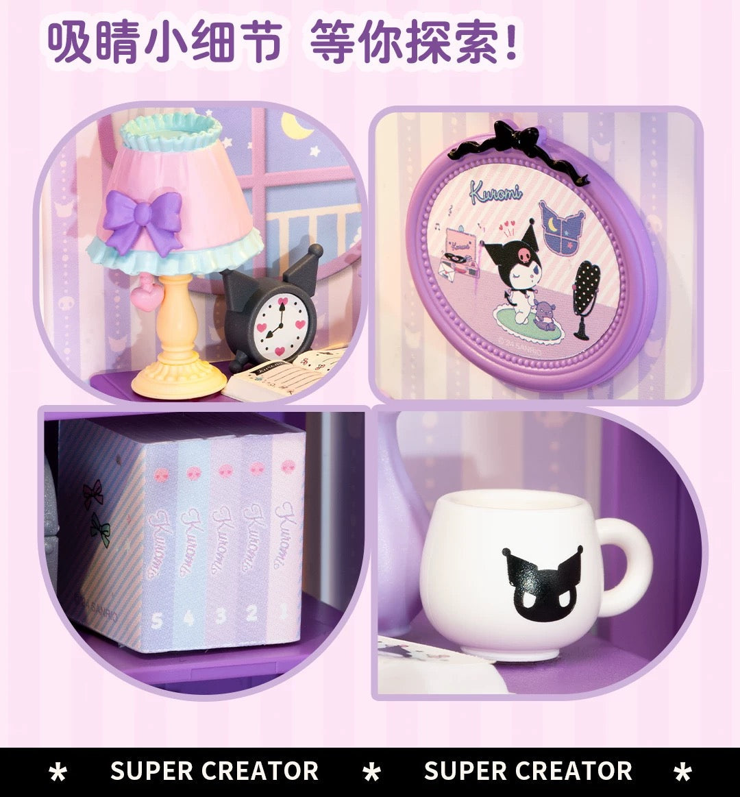 Rolife x Sanrio Character Sweet Room Craft Kits Set | My Melody Kuromi Sitting Room Bathroom Bedroom Cloakroom - DIY Handmade Wooden Mini World Miniature Gift KawaiiGiftLand