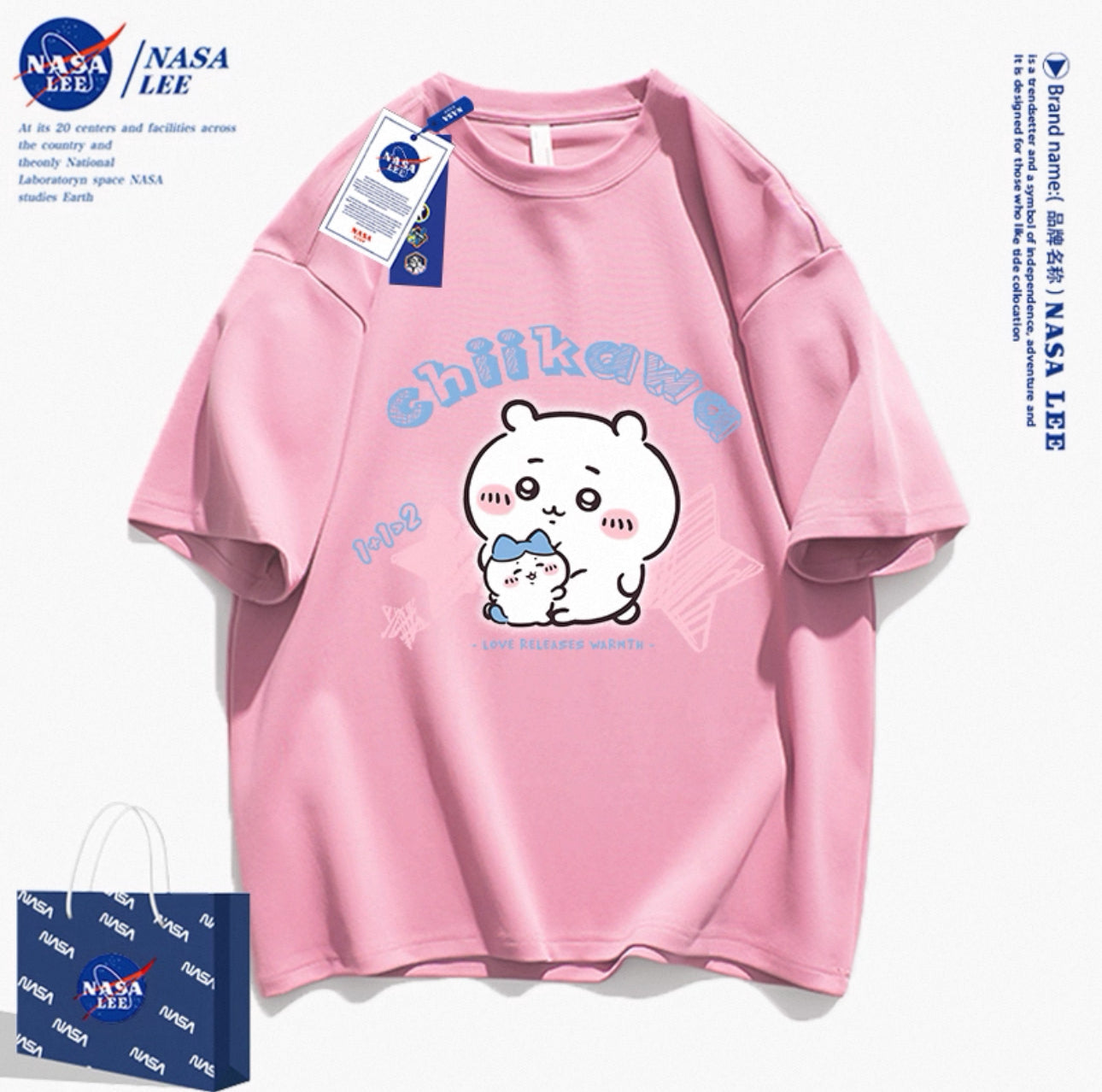 Japanese Cartoon ChiiKawa Casual Style T-Shirt Series | Big Chiikawa with Small Hachiware - Kawaii Fashion Items