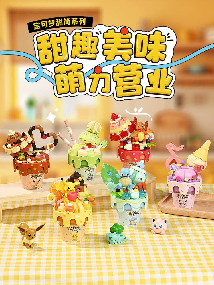 Pokemon Dessert Ice Cream Cone | Pikachu Charmander Squartle Bulbasaur Jigglypuff Eevee - Building Blocks Toy Collections