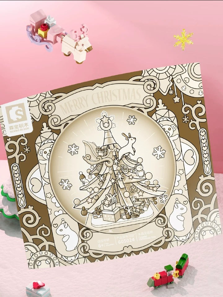 Mini Block Building Crystal Christmas Tree Music Box | Pink - DIY Handmade Xmas Gift KawaiiGiftLand