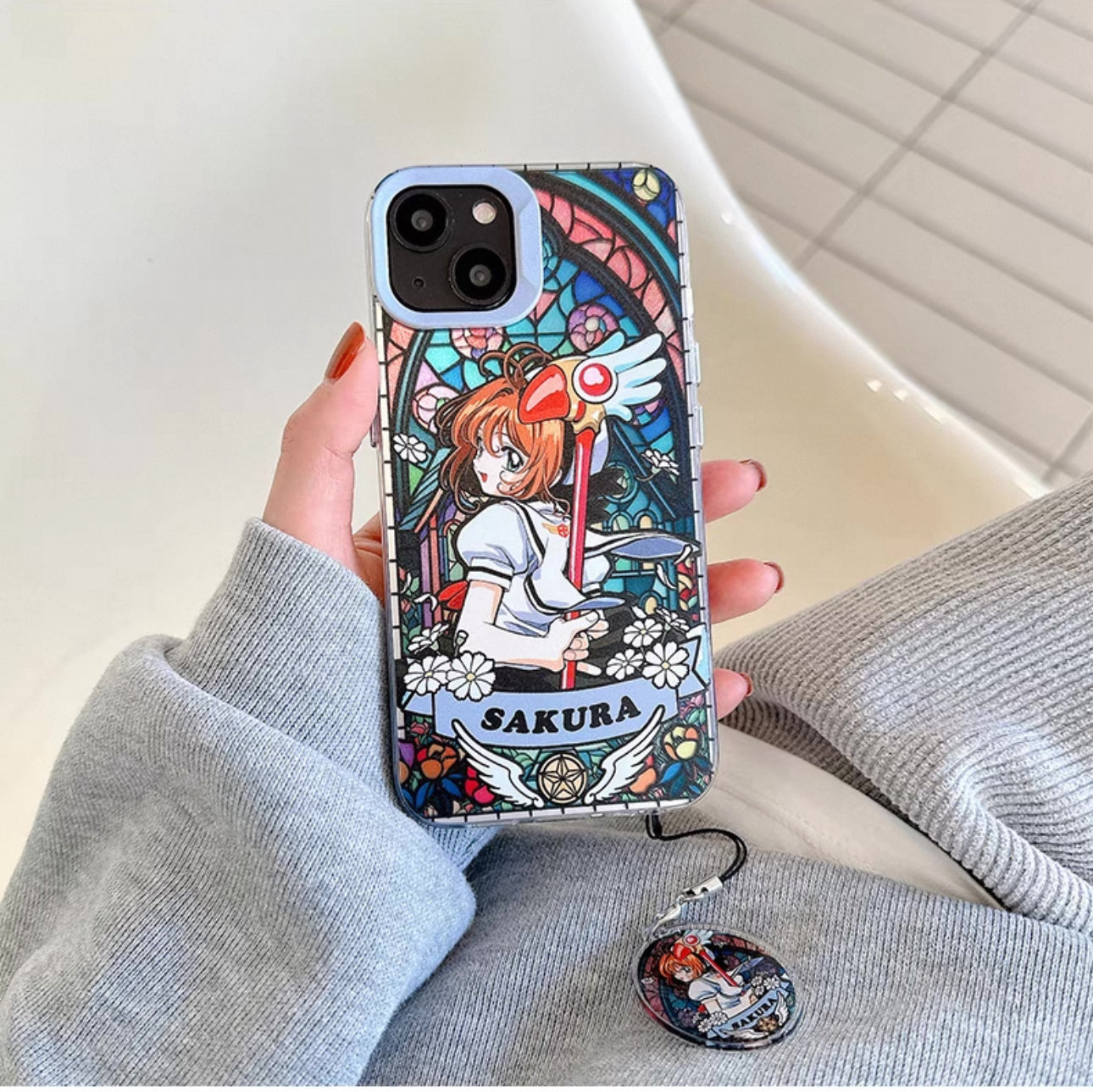 Japanese Cartoon CardCaptorSakura Glass Window Version with Strap & Stand | Pink Orange Purple - iPhone Case 6 7 8 PLUS SE2 XS XR X 11 12 13 14 15 Pro Promax 12mini 13mini KawaiiGiftLand